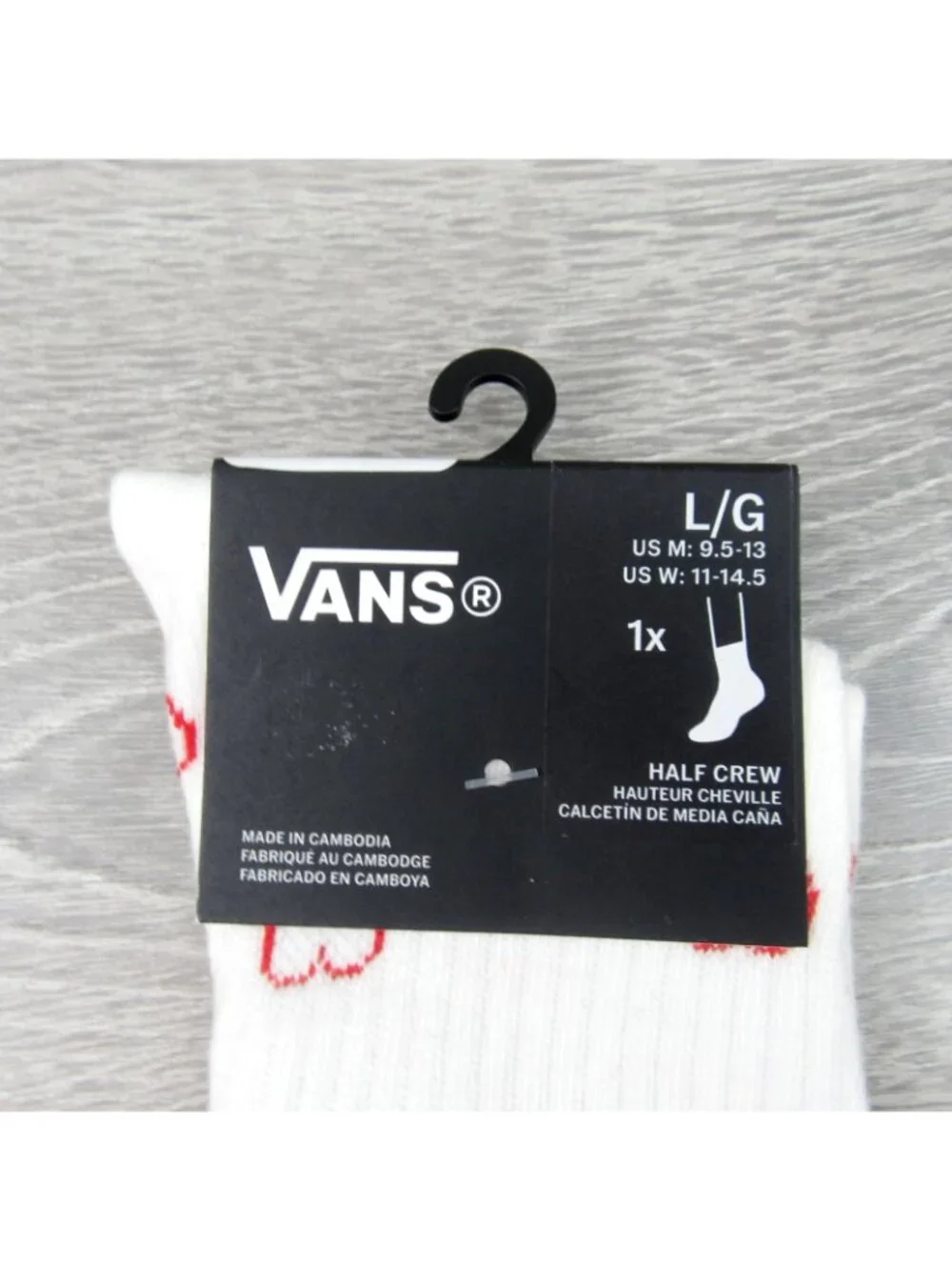 Vans Hearts White Half Crew Socks Unisex Size Large (1 Pair) NEW